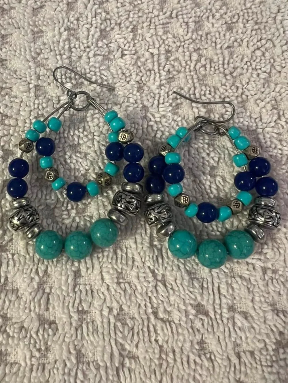 Blue Tone Beaded Dangle Earrings